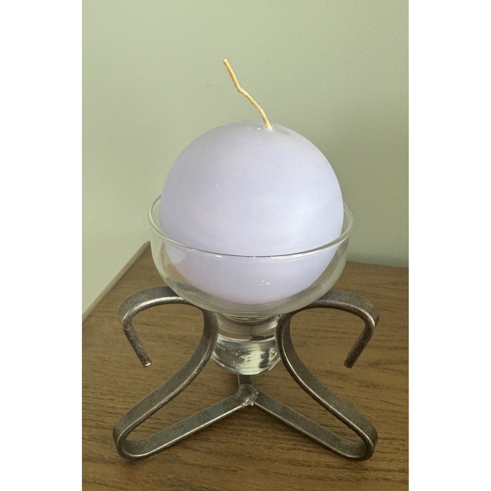 Round Lavender Scented Candle‎ in Glass Holder metal Stand Unique Candle Holder